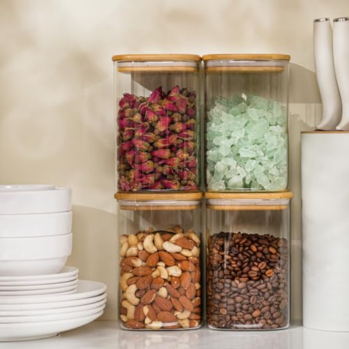 D2scrma 37oz/1.2Qt/1100ml Square Glass Storage Containers with Lids 4-Pack - size: 37oz*4
