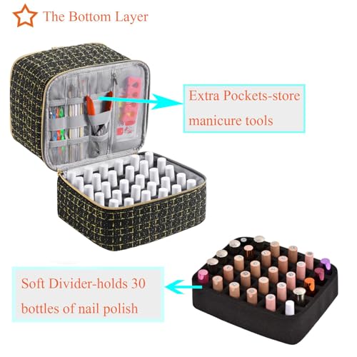 CTWWFS Nail Polish Organizer and Nail Lamp Case, Nail Kit Organizer Holds 30 Bottles (15ml - 0.5 fl.oz) and a Nail Lamp, Nail Polish Carrying Case with Manicure Tools Storage Sections (C-Black) - color: C-Black