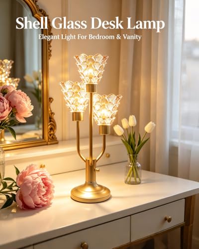 Lightdot Mid Century Modern Gold Glass Table Lamp Dimmable 3 Bulbs Included - color: 02-Gold-Amber-Shell