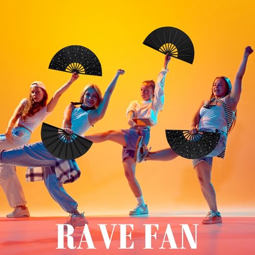 Maitys 2 Pack Foldable Fans for Rave Dancing,Black,Flash Pattern - color: Black, style: Flash Pattern