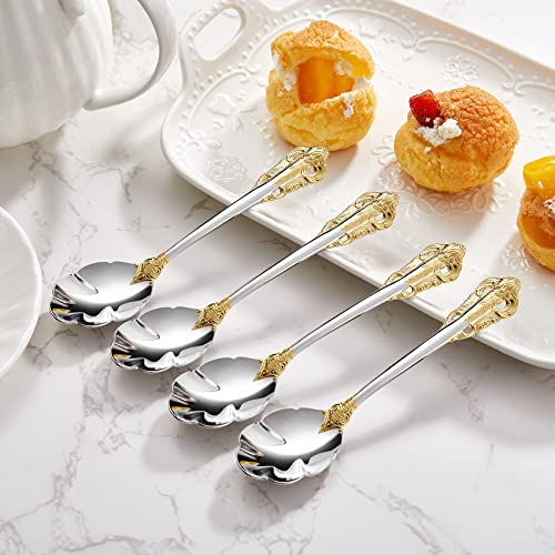 KEAWELL Premium Luxury 4-Piece 6-Inch Tea Spoon Set (Gold Accent) - color: Gold Accent