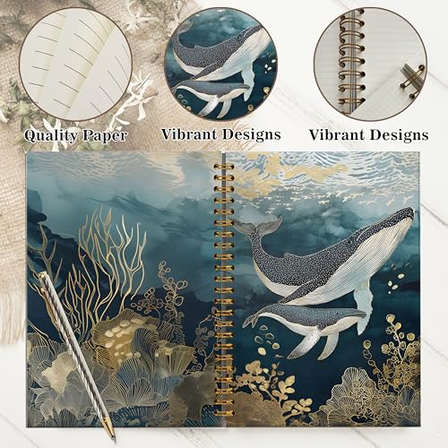 Journaling Notebooks for Women, Whale and Ocean Diary Notebook - Marine Life Notebook Journal Gifts, A5 Spiral Journal Notebook Office Supplies Gifts for Women Birthday Graduation Christmas (Blue-Whale) - color: Blue-Whale