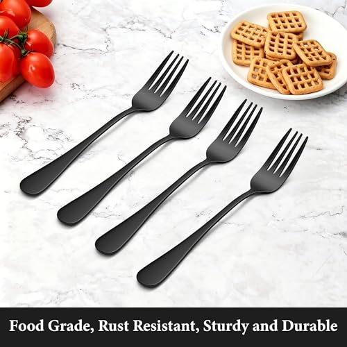 LIANYU Black Salad Forks Set of 4, Stainless Steel Dessert Forks - color: Polished Black