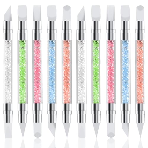 Sliverdew 10 Pcs Nail Art Sculpture Pen Dual Tipped Silicone Nail Tools Nail Art Acrylic Pen Silicone Brushes for Resin Nail Art Tools for Design Nail Foil Carving Drawing Effect Shaping Drawing - color: 10 pcs style B