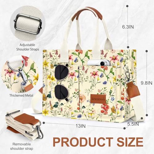 LHMTQVK Canvas Tote Bag for Women, Work & Bible Study Handbag - color: Retro Flower