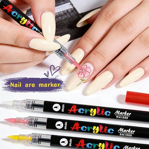 Artdone 12 Colors Nail Art Pens Set, 3D Quick-Drying Acrylic Paint Markers Nail Point Graffiti Dotting Drawing Liner Brush for DIY Gel Nail Polish Design Manicure Tools - color: 12 Colors Marker Pen Set