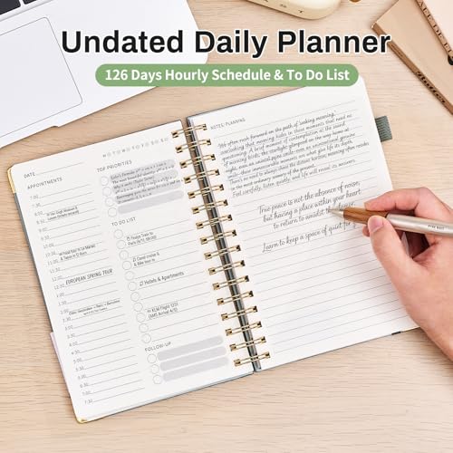 Ovesmusl Undated Daily Planner - 126 Days Hourly Schedule & To Do List - A5 Hardcover Spiral Notebook planner with stickers, Metal Corner Protectors & Back Pocket for Work & School, Bouquet - style: Bouquet