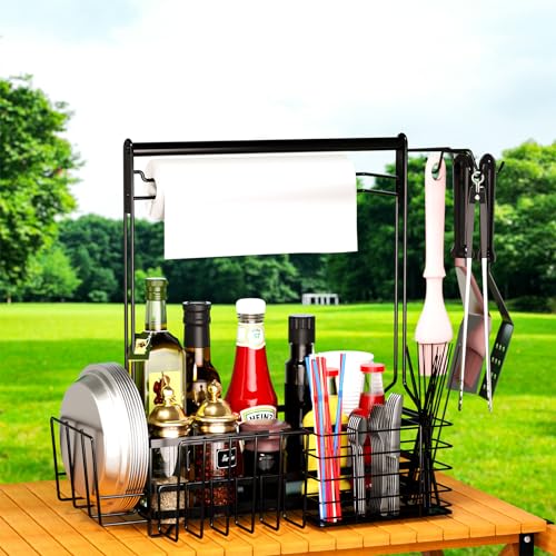 BBQ Caddy,Grill Caddy for Outdoor Grilling with Paper Towel Holder - color: Black
