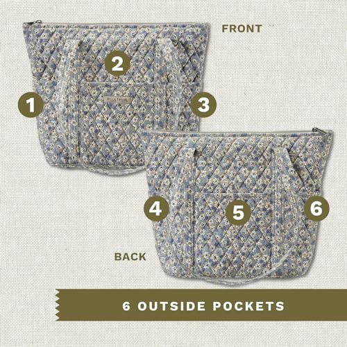Bella Taylor Stride Tote, Quilted Shoulder Bag for Women - color: Khaki Floral