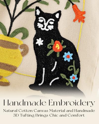 Miss Adola Embroidery Canvas Tote Bag with Pocket & Buckle - color: Cat