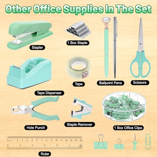 13-in-1 Office Desk Organizer Set for Back to School Supplies Accessories - color: Green