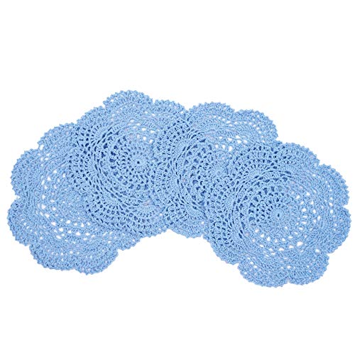 Phantomon 8 Inch Doilies Crochet Round Lace Doily Handmade Placemats 100% Cotton Crocheted Coasters, Pack of 4 (Blue) - color: Blue