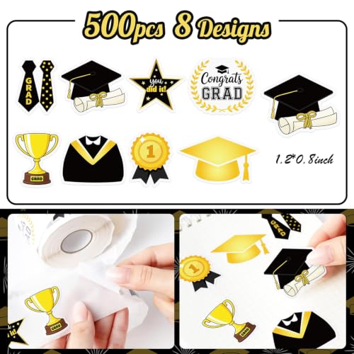 Graduation Stickers Roll Cartoon Grad Cap Trophy Self Adhesive Decor Labels - style: Graduation Cup