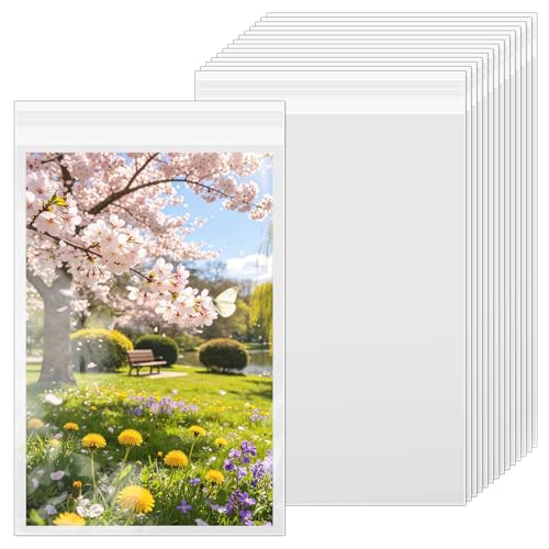 VOKOY 100 Pack Cellophane Bags Self Sealing, Resealable Clear Plastic Sleeves for 6 x 9 Inch Photos Art Prints Paintings Frame Mats Cookie Candy, 6-1/5 x 9 Inch - size: 6 x 9 Inch, style: 100 Pack