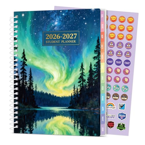 Student Planner 2026-2027, SUNEE Middle or High School Datebooks Student Planner for Academic Year Jul. 2026 - Jun. 2027, 6.5" x 8.3" Lesson Plan Book with Bookmark, Planning Stickers, Aurora Sky - color: Aurora Sky, size: A5 6.5"×8.3"