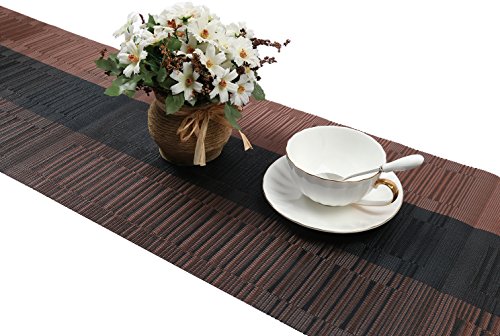 SHACOS Table Runners Woven Vinyl Table Mats 12x71 inch for Kitchen Dining Table Non Slip Washable, Ombre Coffee Black - color: Ombre Coffee Black, size: Table Runner 12 x 71 inch