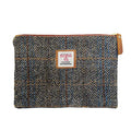 Harris Tweed Handmade Wool Zip Pouch with YKK Zipper Organizer Bag - color: Grey Brown, size: Large