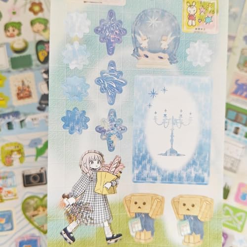 400+ Japanese Stickers Book Set,20 Sheets Kawaii Japanese Sticker Book for Scrapbooking Supplies,Korean Aesthetic Stickers for Journaling Supplies,Junk Journal,DIY Craft(Dream Blues) - color: Dream Blues