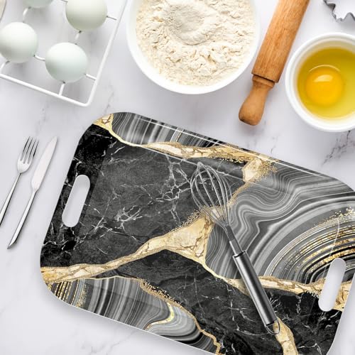 Serving Trays with Handles, 14.5 x 9.8 inch Rectangular Plastic Tray for Restaurant, Kitchen, Abstract Background Black Marble - color: Abstract Background Black Marble