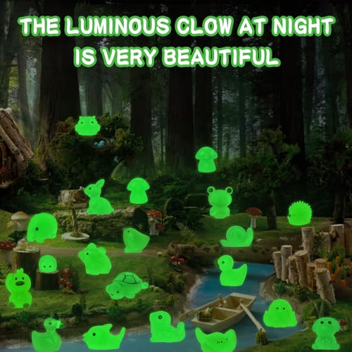 120PCS Luminous Mini Resin Animals 20 Types to Hide Miniature Resin Animals Figures Glow in the Dark Tiny Ducks Owls Frogs Bulk for Micro Landscape Dollhouse Aquarium Potted Fairy Garden DIY Decor - color: 120pcs-animals
