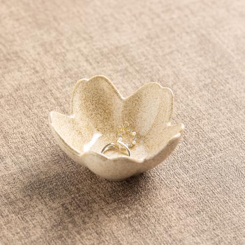 Floral Vanity Tray, Ceramic Jewelry Dish for Rings - color: camel