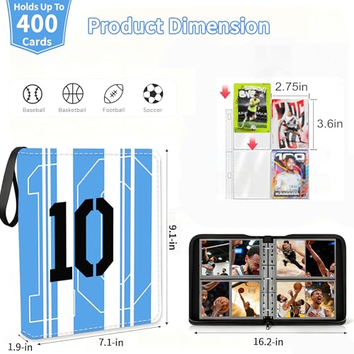 Soccer Card Binder, 400 Pockets, Protective Trading Card Album - color: Foottball, size: 400 Pockets
