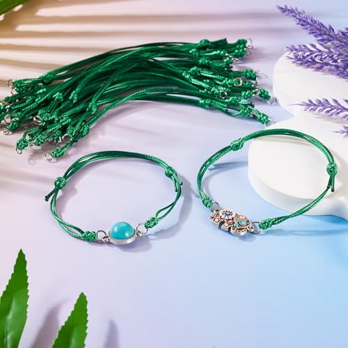 20Pcs Dark Green Adjustable Braided Cord Colorful Waxed Thread Half Finished Bracelet with Jump Rings for Wrist DIY Women Jewelry Making Friendship Fashion Bangle Accessory - color: Dark Green