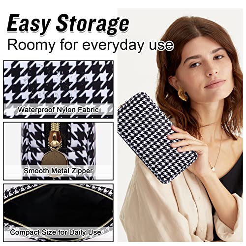 Nylon Small Makeup Bag for Purse, Cute Makeup Pouch Bag Preppy Cosmetic Zipper Pouch Purse, Portable Travel Toiletry Bag Clutch Makeup Brush Bag Organizer Storage for Ladies Girls(Black Houndstooth) - color: Black Houndstooth, size: Small