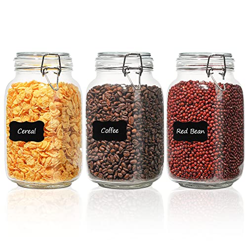 ComSaf Square Glass Jars with Airtight Lids 51 oz 3 Pack Wide Mouth - size: 51 fl oz x 3