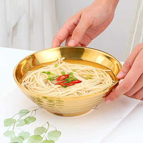 Stainless Steel Gold Ramen Bowl Set, 7.8 Inch Double-Wall Noodle Bowls with Chopsticks Spoons & Chopstick Rests, Modern Soup Dining Bowl for Ramen Pho Salad, Pack of 2, Dishwasher Safe - color: Gold