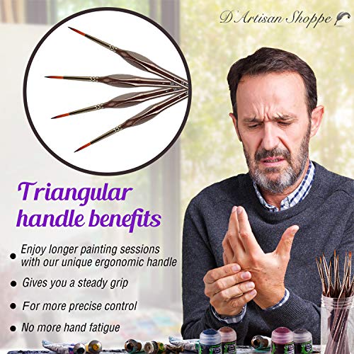 Rigger Brush Watercolor. Liner Brushes for Painting. Script Liner 4pc Size 1 Precision Set. Artist Pinstriping, Miniature Painting, and Fine Detail for Acrylic Painting - style: 4pc Rigger (Size 1)
