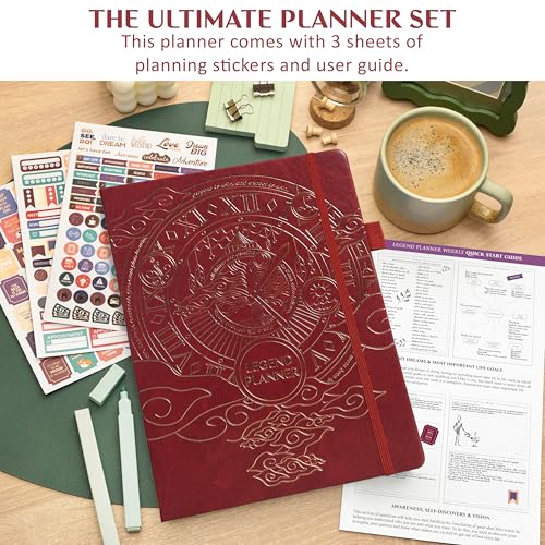 Legend Planner Undated, Weekly & Daily Goal Journal, A4 Wine Red Gold - color: Wine Red Gold (Undated), size: A4 (8.2'' x 11'')