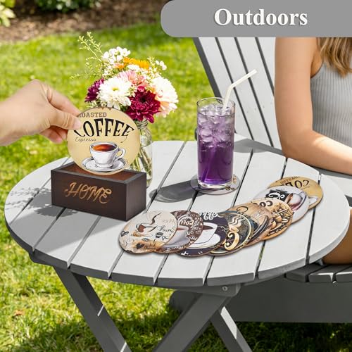 Bar Coaster Set, Drink Coaster for Home Decor, Wood Coffee Coasters 8Pack (Coffee-Brown) - color: Coffee-brown