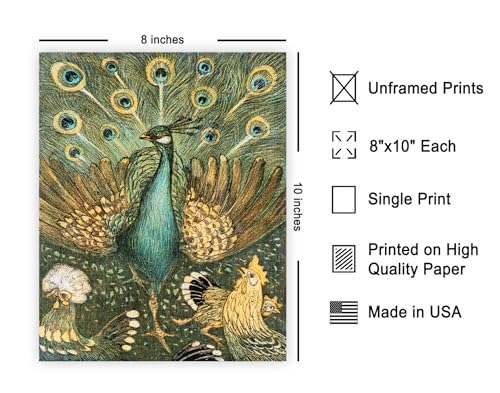 Poster Master Vintage Theo van Hoytema Poster - Retro Peacock Print - Bird Art - Gift for Men, Women & Animal Lover - Art Nouveau Wall Decor for Dorm, Bedroom or Living Room - 8x10 UNFRAMED Wall Art - color: Style-08, size: 8"L x 10"W