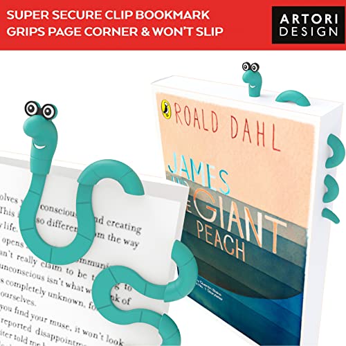 Funny Bookworm Clip Bookmarks for Kids - Turquoise - color: Turquoise