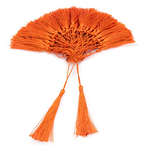 VAPKER 100 Pieces Dark Orange Tassels 13cm/5-Inch Silky Handmade Soft Tassels Floss Bookmark Tassels with 2-Inch Cord Loop for Jewelry Making, DIY Projects, Bookmarks - color: M:dark Orange