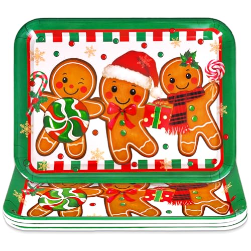 JarThenaAMCS 3Pcs Christmas Serving Trays Reusable Serving Dishes Red Green Gingerbread Man Platter for Xmas Party Sharing Snacks Fruits Dessert, 13 x 10 Inch - style: Gingerbread Man