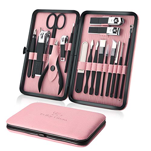 Manicure Set Professional Nail Clippers Kit Pedicure Care Tools- Stainless Steel Women Grooming Kit 18Pcs for Travel or Home (Pink) - color: Pink