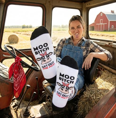 Lavley Women's Funny Socks Cute Novelty Gift for Women & Teens - color: Moo, Cow!
