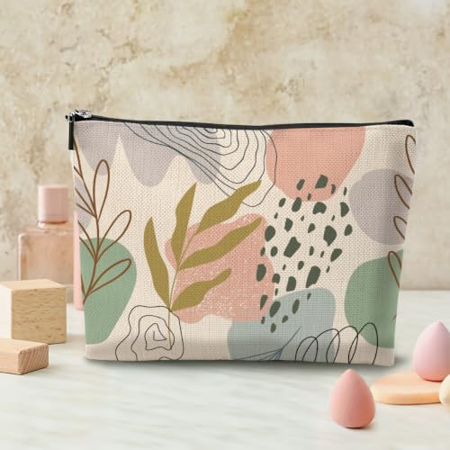 Boho Makeup Bag, Geometric Leaf Makeup Organizer Cosmetic Bags for Women - color: BohoLeaf02