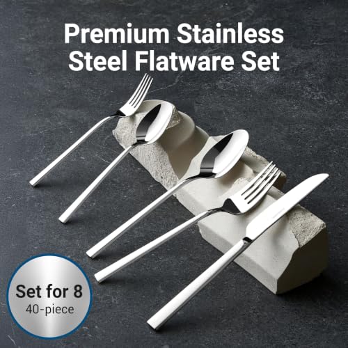 40-Piece Durable 18/10 Silverware Set, Stainless Steel Flatware (Essen) - size: Set of 40 for 8