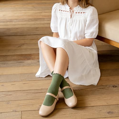 Women's Ruffle Socks Lace Cotton Casual Crew Ultra Thin Lettuce Frilly Ankle Socks Pack of 6 - color: Multicolor-003