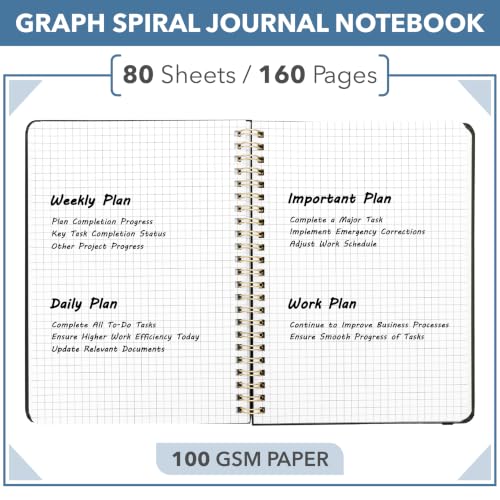 Mr. Pen- Graph Grid Spiral Journal Notebook, A5 (5.7" x 7.9"), 160 Pages - color: Black