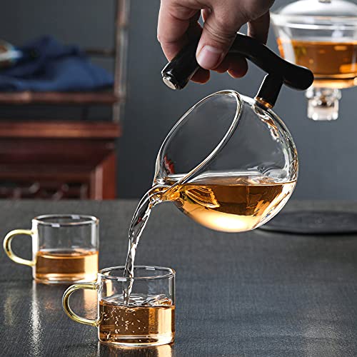 RORA Glass Teapot Set Semi Automatic Drip Rotating with Infuser Lazy Kungfu Tea pot Set (Black) - color: Black, size: teapot
