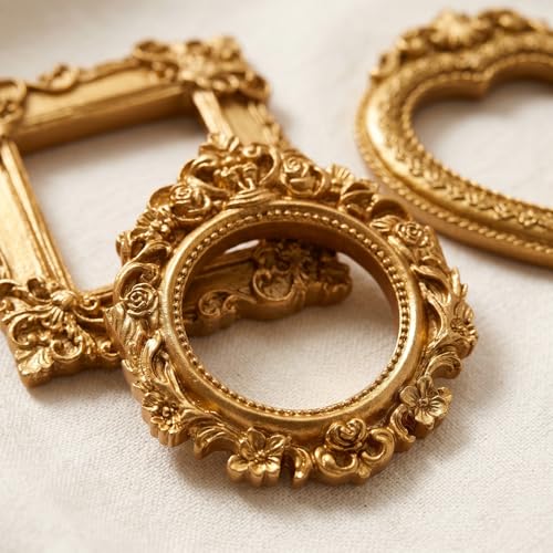 10 PCS Mini Vintage Resin Picture Frames, Small Gold Antique Frames for DIY Jewelry, Christmas Party Home Decor Wall Hanging