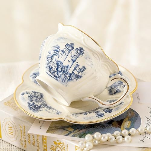 KAMMAK Tea Cups and Saucers Set of 2, 8 oz Porcelain Coffee Cups, SY001 - size: 8CZSY001
