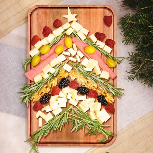 16" X 10" Large Wooden Serving Trays Acacia Wood Charcuterie Boards - size: 16" × 10" × 0.8"