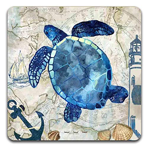 Watercolor Sea Turtle Square Coaster Set-Made of Recycled Rubber-Set of 4 - color: Watercolor Sea Turtle