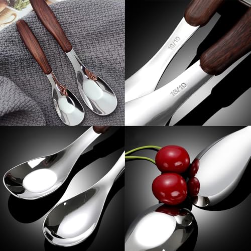 Ouliget Square Head Spoons, Korean style Square Sugar Spoon,Thick Heavy Stainless Steel Soup Spoons Table Spoons Dinner Spoons with Wooden Handle,7.1 Inch,Set of 4 - size: 7.1 inches, Set of 4, Square Head