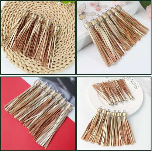 4.3'' Metallic Gold Leather Tassels 12Pcs with Silver Caps - color: Metalic Gold